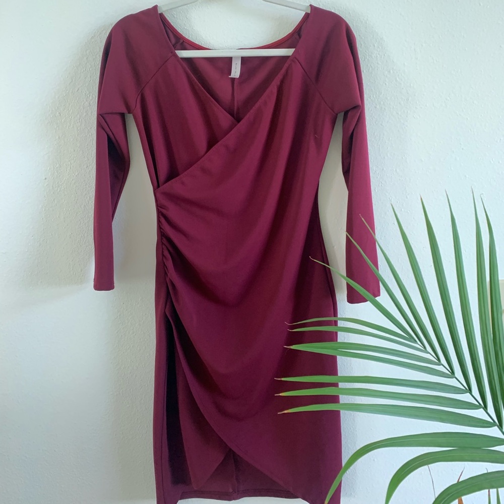 Maroon wrap bodycon dress
